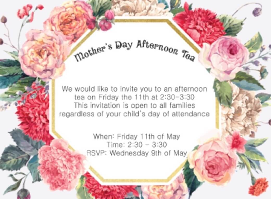 We would like to invite all our beautiful mums (or significant female role models in our children’s lives) to a special afternoon tea on Friday 11th May from 2:30pm -3:30pm.  We hope that you can join us so the children can acknowledge their loved ones for all of their dedication and love.  The children will […]